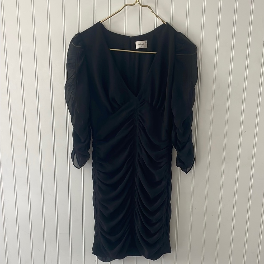 Wilfred Black Ruched Puff Sleeve Mini Dress